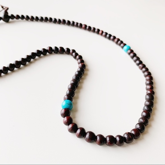NWOT Wooden & Turquoise Mala - Picture 2 of 4
